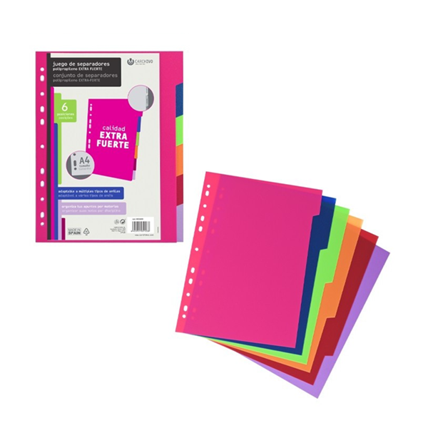 Separador pp. A4 extra fuerte fashion 6 pos.