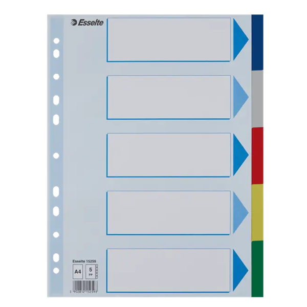 Separadores A4 carátula/indice. Juego 5 u.