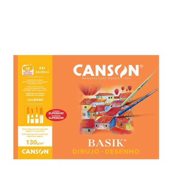 Láminas A4+ liso 130 g Canson Basik. Minpack 10 h.