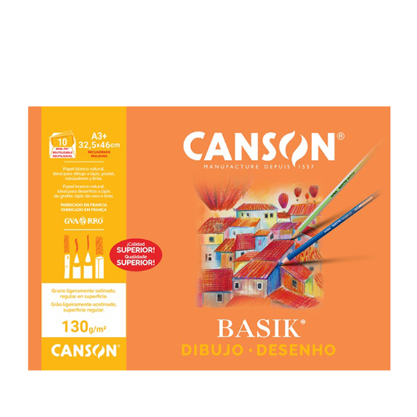 Láminas A3+ recuadro 160 g Canson Basik. Minpack 10 h.