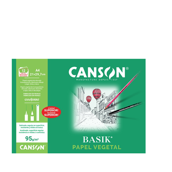 Papel vegetal A4 Canson Basik. Minipack 12 h.