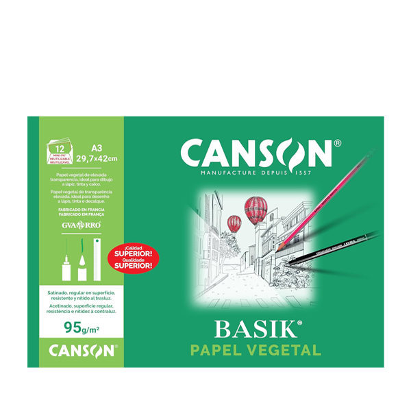 Papel vegetal A3 Canson Basik. Minipack 12 h.