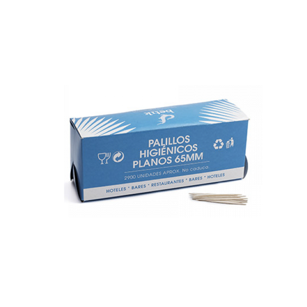 Caja palillos planos higiénicos 65 mm. 2500 u.