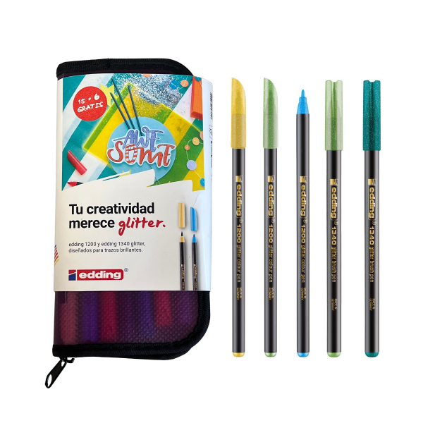 Estuche 15+6 gratis edding 1200 y 1340 glitter