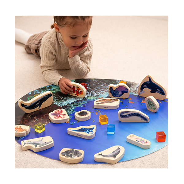 Set 15 bloques madera animales marinos