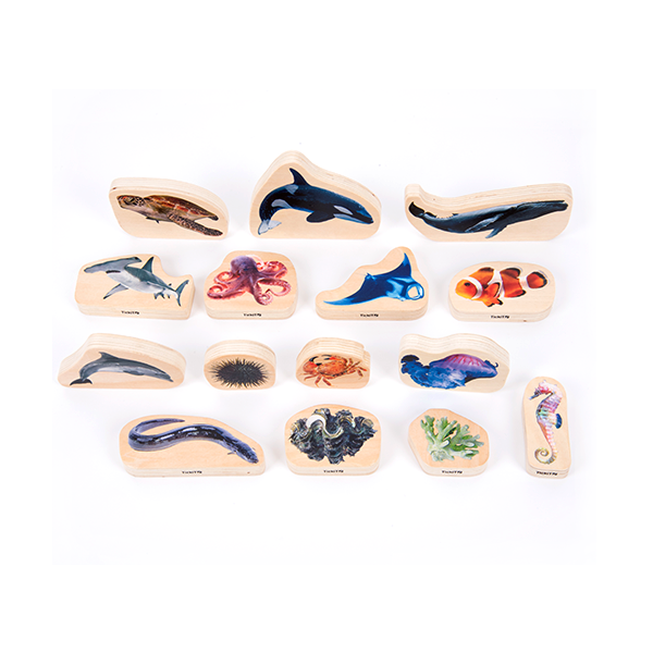 Set 15 bloques madera animales marinos