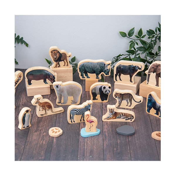 Set 15 bloques madera animales salvajes