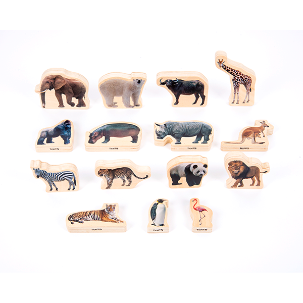 Set 15 bloques madera animales salvajes