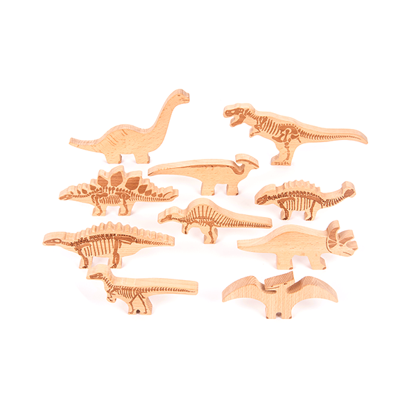 Set 10 bloques madera dinosaurios
