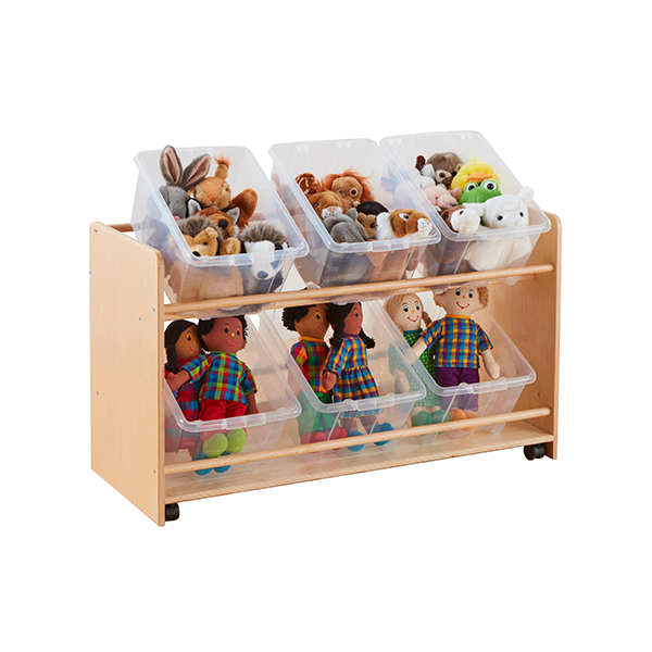 Estante móvil con cajas transparentes